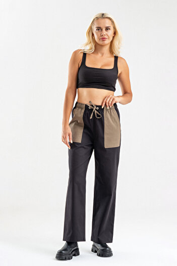 Bold & Young Women's Elastic Waist Drawstring Combination Four-Pocket Lycra Cotton Trousers
