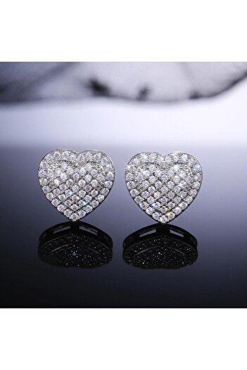 Pursehuit Silver earrings, heart shape, with zirconia stones, Noreen C5