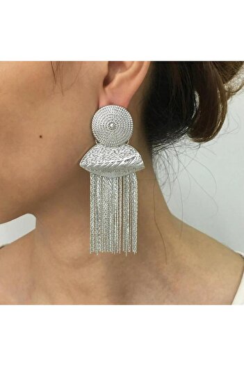 Pursehuit Silver earrings, with metallic fringes, Reija C3