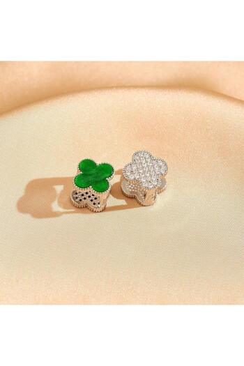 Pursehuit Silver earrings, stainless steel, flower shape, 2 sides, 18k gold-plated, Gerdina C2