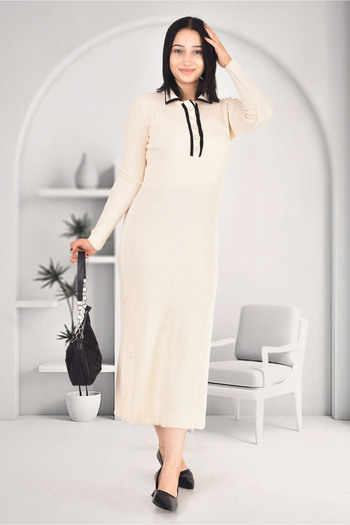 MORE KIDS Long Dress with Collar and Button Detail