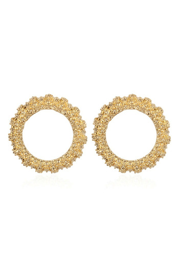 Pursehuit Round gold earrings with crinkled texture, Sally C2