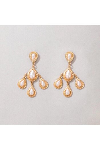 Pursehuit Golden earrings, chandelier style, with pearls, Eufrosina C10