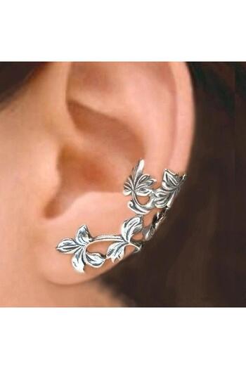 Pursehuit Silver ear cuff earrings with leaves, Thordis C19