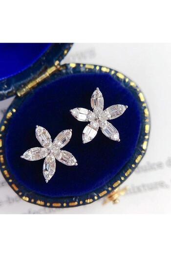 Pursehuit Silver earrings, flower shape, with zirconia stones, Jack C8