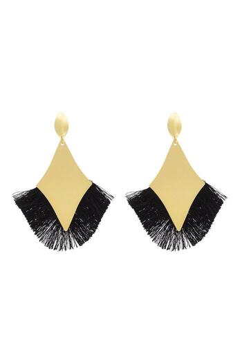 Pursehuit Gold earrings, diamond shape, with black fringes, Romie C3