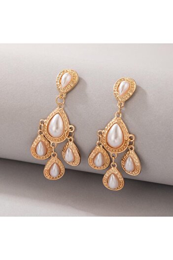 Pursehuit Golden earrings, chandelier style, with pearls, Eufrosina C10