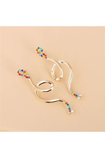 Pursehuit Golden earrings, snake shape, with stones, Salla C8 OUT