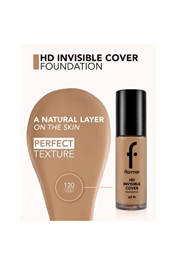 Flormar Invisible Cover HD Foundation, 30g, Shade 120 – Honey