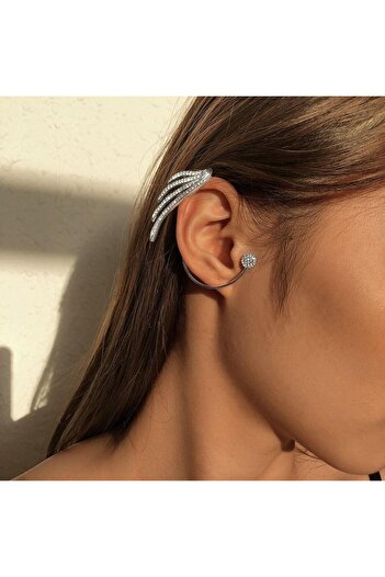 Pursehuit Silver ear cuff with stones and wings, Caitlin C1