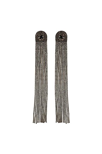 Pursehuit Long golden earrings with fringes and black stones, Erica C4