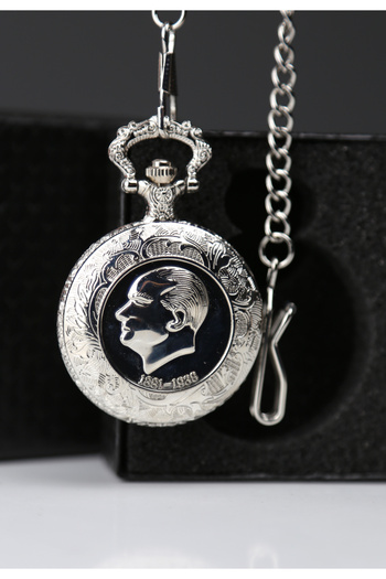 imsaconcept Ataturk 1881-1938 Embossed Silver Color Watch with Chain and Box