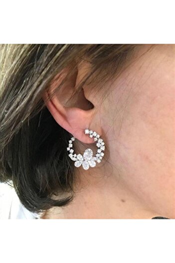 Pursehuit Round silver earrings with zirconia stones, Shawn C12