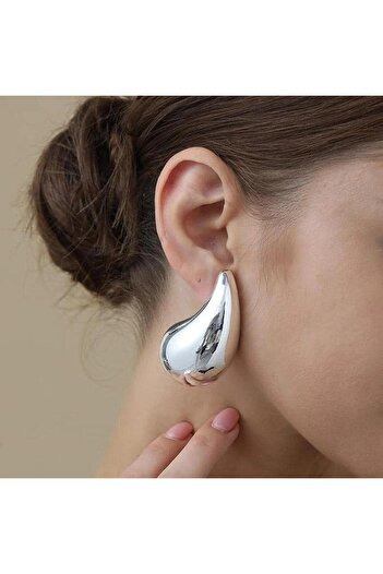 Pursehuit Silver earrings, oversized, water drop shape, Munda C13
