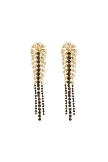 Pursehuit Long golden earrings with black stones, Tamme C4