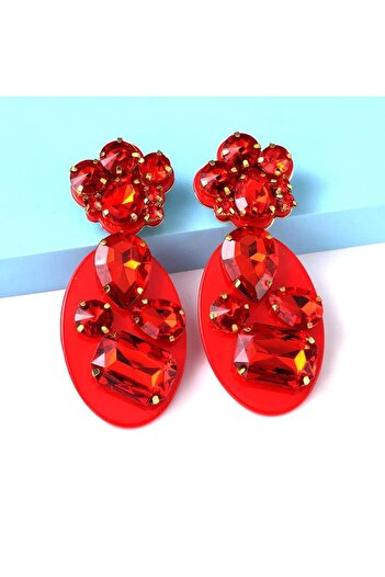 Pursehuit Red, oval earrings with stones, Holly C1