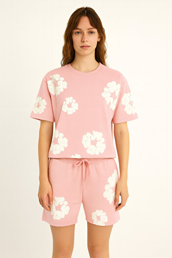 CLASSY.MODA Shorts T-Shirt Set Women's Summer Comfortable Fabric Trend Floral Pattern Embossing Printing Casual Wear