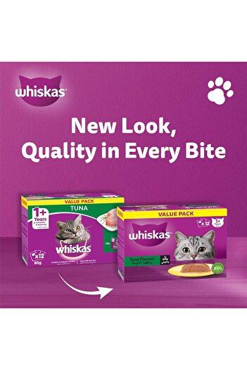 Whiskas Tuna in Jelly Wet Cat Food Pack of 12x80g, Wet Food for 1+ Years Adult Cats, Complete and Ba