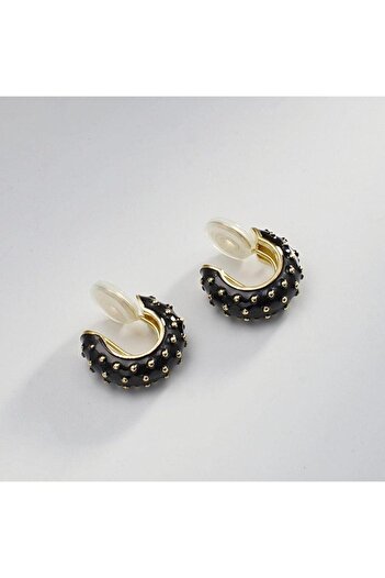 Pursehuit Black, round, clip-on earrings, Nansy C2