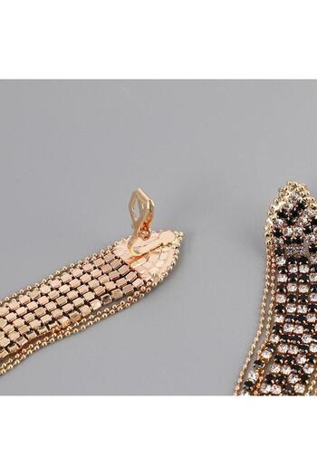 Pursehuit Long gold earrings with clips and black stones, Elai C2