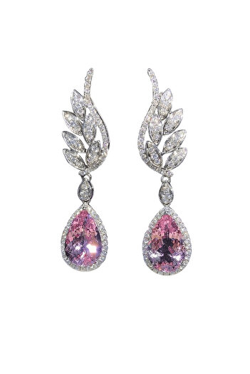 Pursehuit Silver earrings, teardrop shape, with wings and zirconia stones, Sibel C14