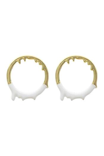 Pursehuit Round gold earrings with white inserts, Frode C1