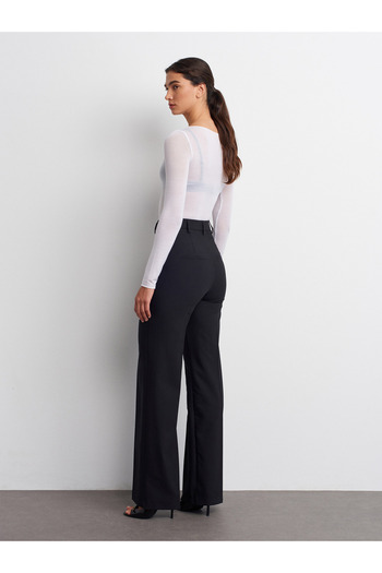 Dilvin 72169 Wide Leg Fabric Trousers-Black