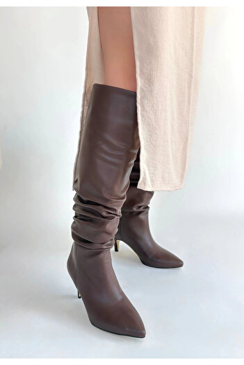 meSga butik Zelya brown leather heeled boots