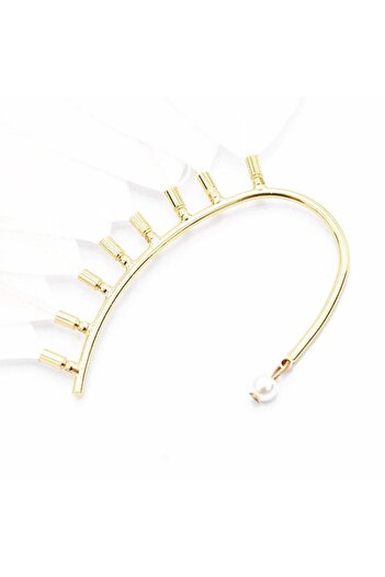Pursehuit Ear cuff earring, gold, with white feathers, Robina C2