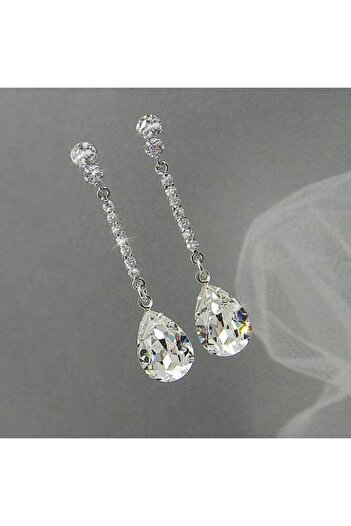 Pursehuit Long silver earrings with zirconia stones, Nel C18