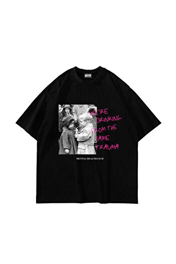 Sekizbiraltı Μπλουζάκι με στάμπα Trauma Vintage Oversize Unisex Μαύρο