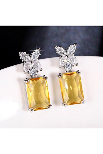 Pursehuit Silver earrings with yellow zirconia stones, Sheela C3