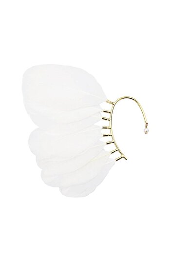 Pursehuit Ear cuff earring, gold, with white feathers, Robina C2