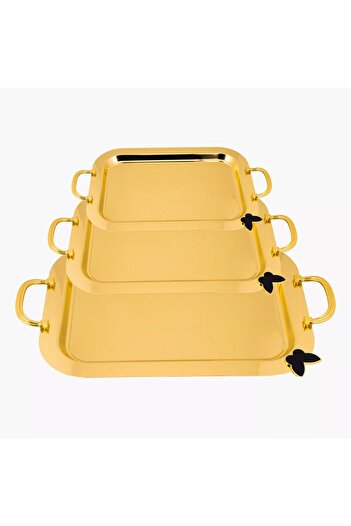 Generic Al Saif 3-Piece Stainless Steel Serving Tray Set