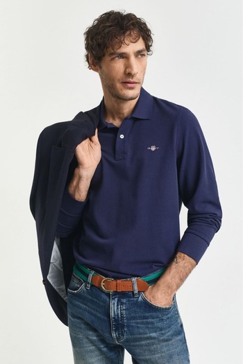 Gant Men's Regular Fit Long Sleeve Polo T-Shirt - Navy Blue