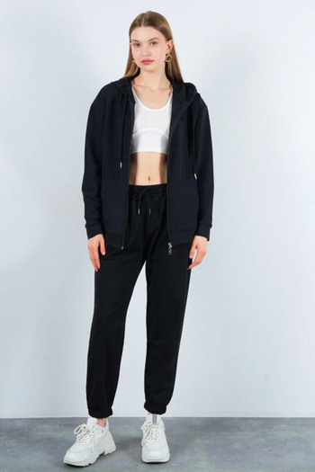 CİDDE Women's Hooded Two Thread Non-Sharmond Fabric Zippered Front Elasticated Leg Sweatpants Set