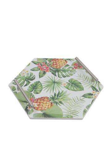 HOMEVEO Serving tray - golden color - stainless steel handle-hexagonal shape