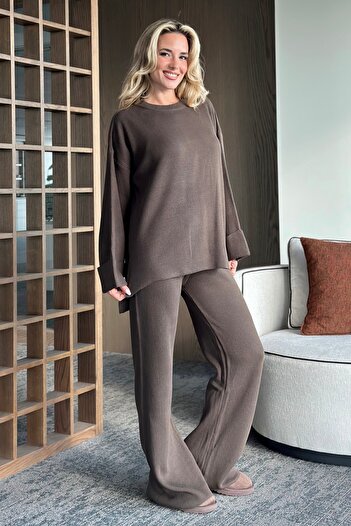 Laluvia Brown Thessaloniki Knitted Sweater Set - 4587