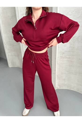 ZF BUTİK Women's Zippered Polo Neck Tracksuit Set