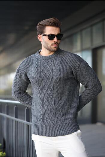 Madmext Anthracite Knitted Patterned Knitwear Men's Sweater E7425