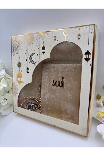 DUHA HAC Dowry Set, Gift, 4-Piece Bridal Bundle Set, Taffeta Prayer Rug, Yasin, Stone Zikirmatik, Pearl Prayer Beads