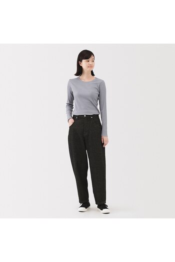 Muji Kapok Blend Denim Barrel Pants, Black