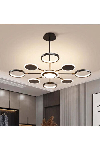 RFAN LED Chandelier, Model R9149/8+1, With Remote Control, 3 Types of Light, 113W, Black