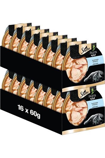 SHEBA Cat Food Sustainable White Fish Filets, Pack of 16x60g