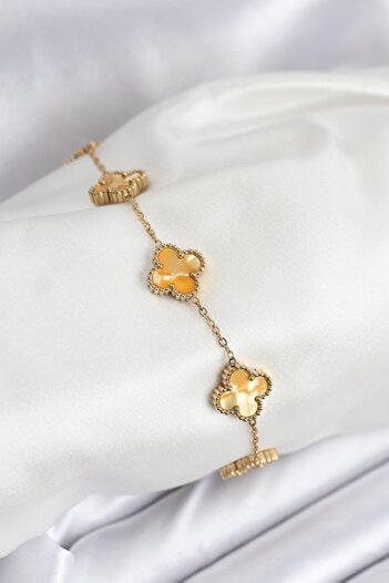 Skygo 316L Steel Gold Chain Yellow Clover Bracelet - Tj-Bb7906
