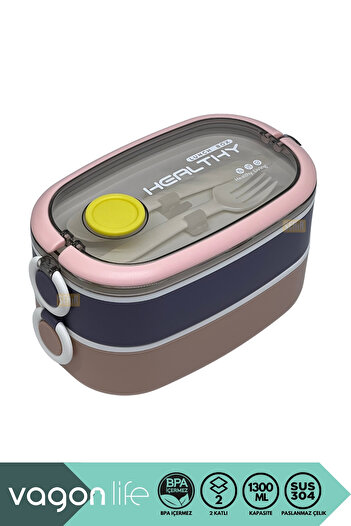 Vagonlife Bento 1300ml Lunchbox New Collection 2 Layer 3 Compartment Stainless Steel Lunch Box Food Container