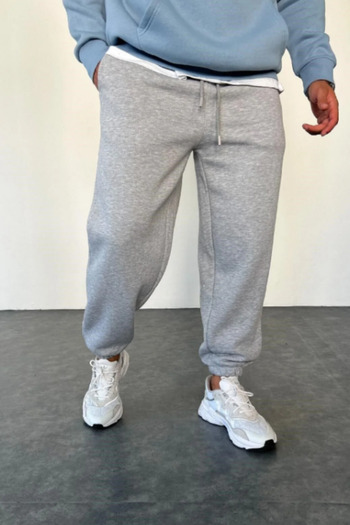 INFLUYENTE Men's Gray Winter Fleece-Lined Comfortable Fit Sweatpants with Elasticated Legs and Waist