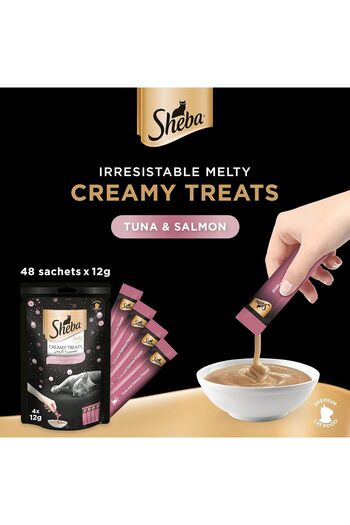 SHEBA Cat Food, Melty Tuna & Salmon Flavor Cat Food Wet Creamy Treats, Premium Indulgence, Pack of 4