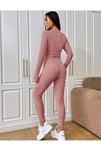Oprah Uzun Kollu Crop Top ve Yüksek Bel Kadın Eşofman Takımı