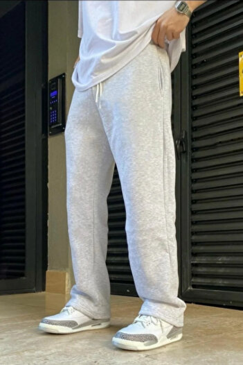 INFLUYENTE Men's Gray Winter Fleece-Lined Baggy Oversized Cut Loose-Fit Wide-Leg Sweatpants